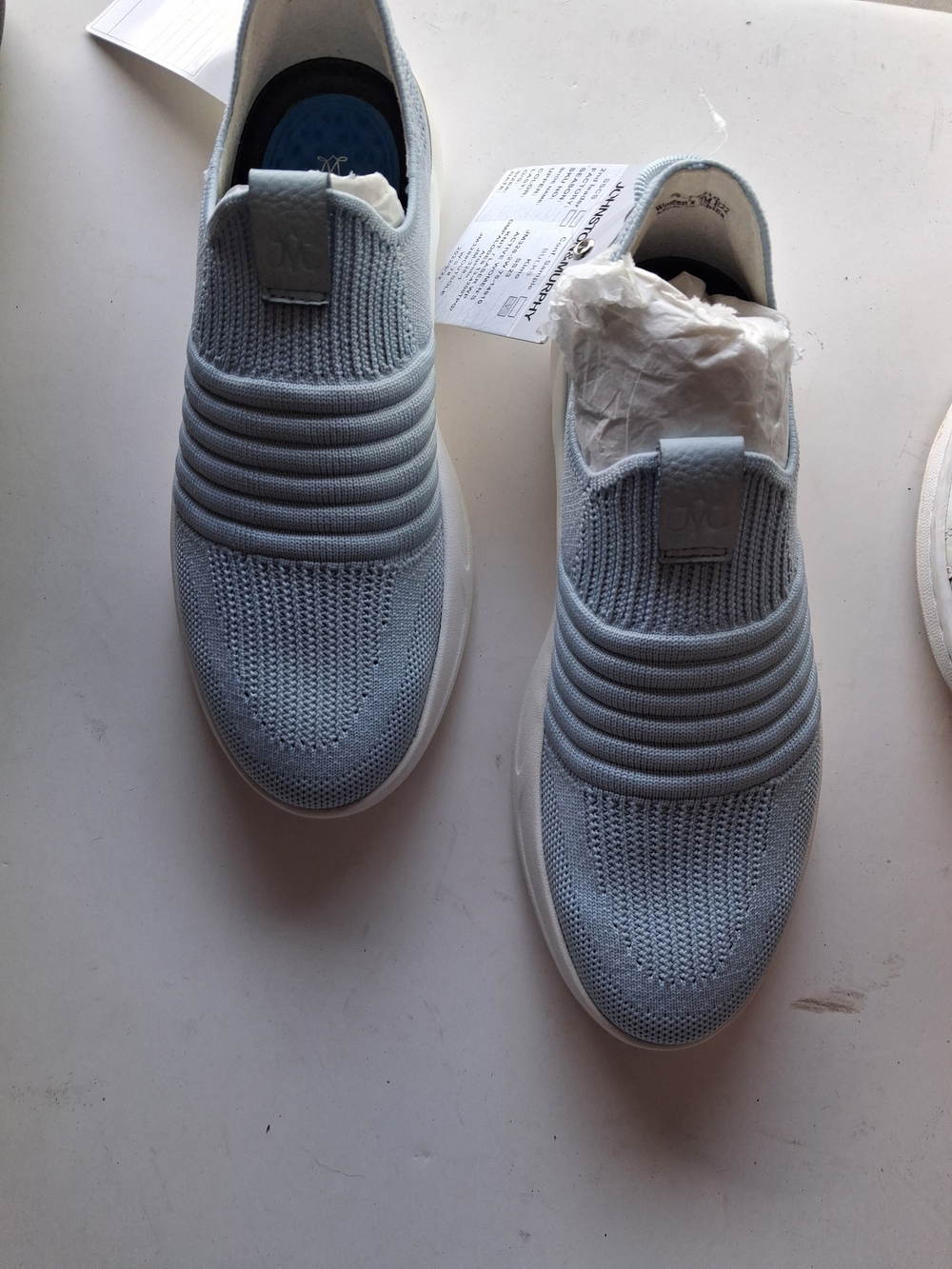 Johnson And Murphy  Light Blue Slip-On Knit Sneakers